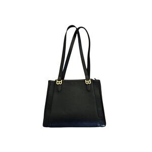 Vintage Bally Pebble Grain Leather Handbag, Black, Double Shoulder straps